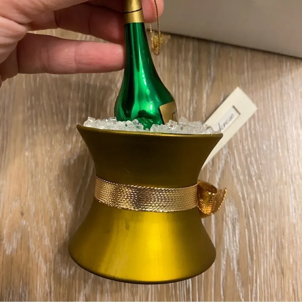 Christmas Vintage blown Glass holiday ornament champagne bucket bottle 2005 5”